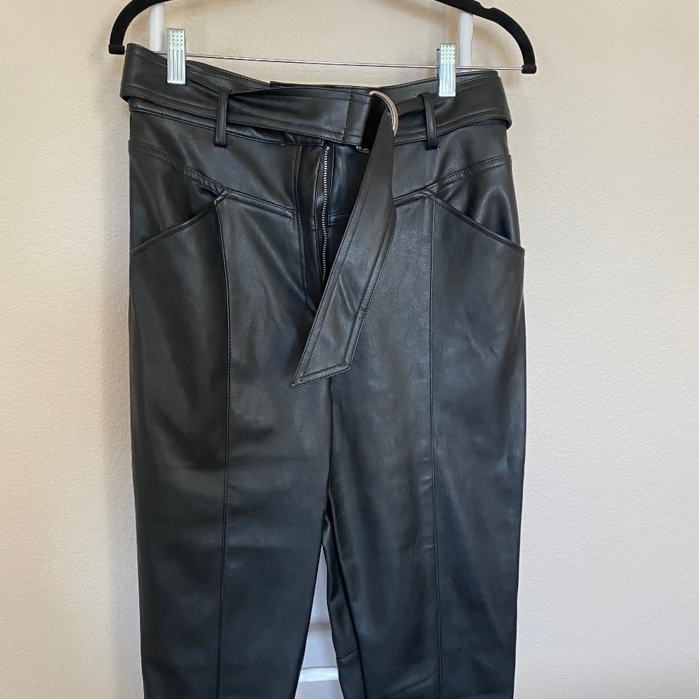 H&M Black Faux Leather Paperbag Pants Size 10